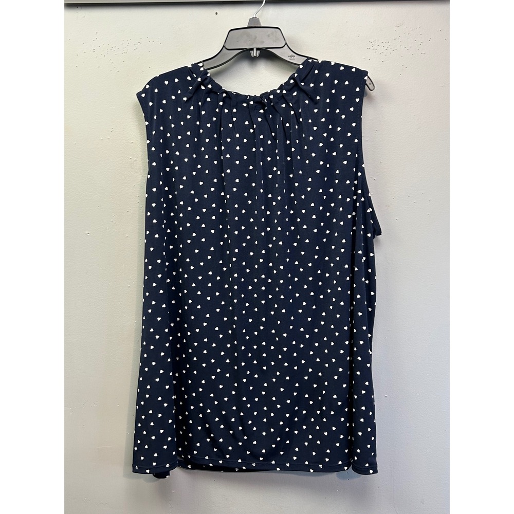 Croft & Barrow Top Women 2X Navy Heart Print Sleeveless Crew Neck Casual